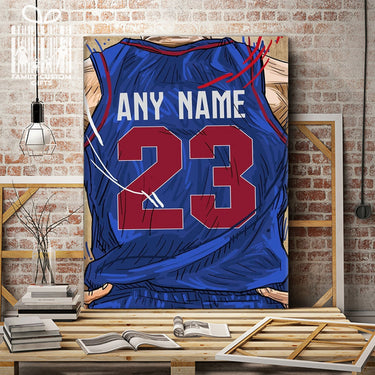 Detroit Pistons Jersey Custom Canvas Print Wall Art for Boy Girl Men Women Basketball Personalized Canvas Art